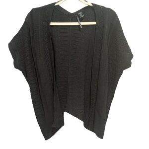 Women’s Black Knit Cardigan Short Sleeve Open Front Lightweight Neutral Sz L